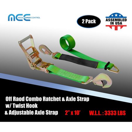 TIE 4 SAFE Axle Ratchet Tie Down Strap w/ Snap Hook Race Car Hauler Trailer Flatbed Green, 2PK RT42-10-GR-C-2